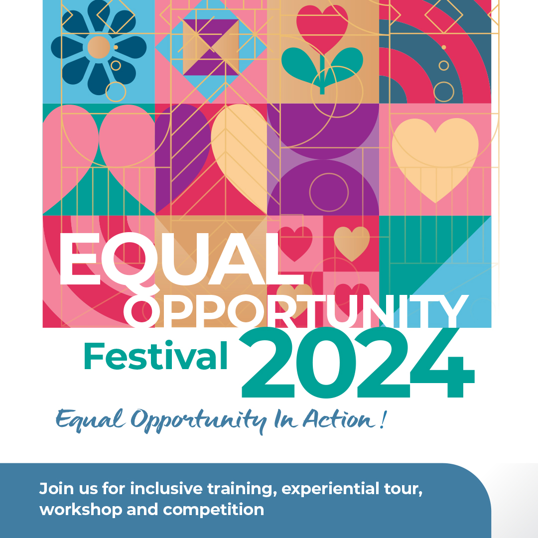 EO Festival 2024 Banner. Content: Equal Opportunity in Action! Join us for inclusive training, experiential tour, workshop and competition.