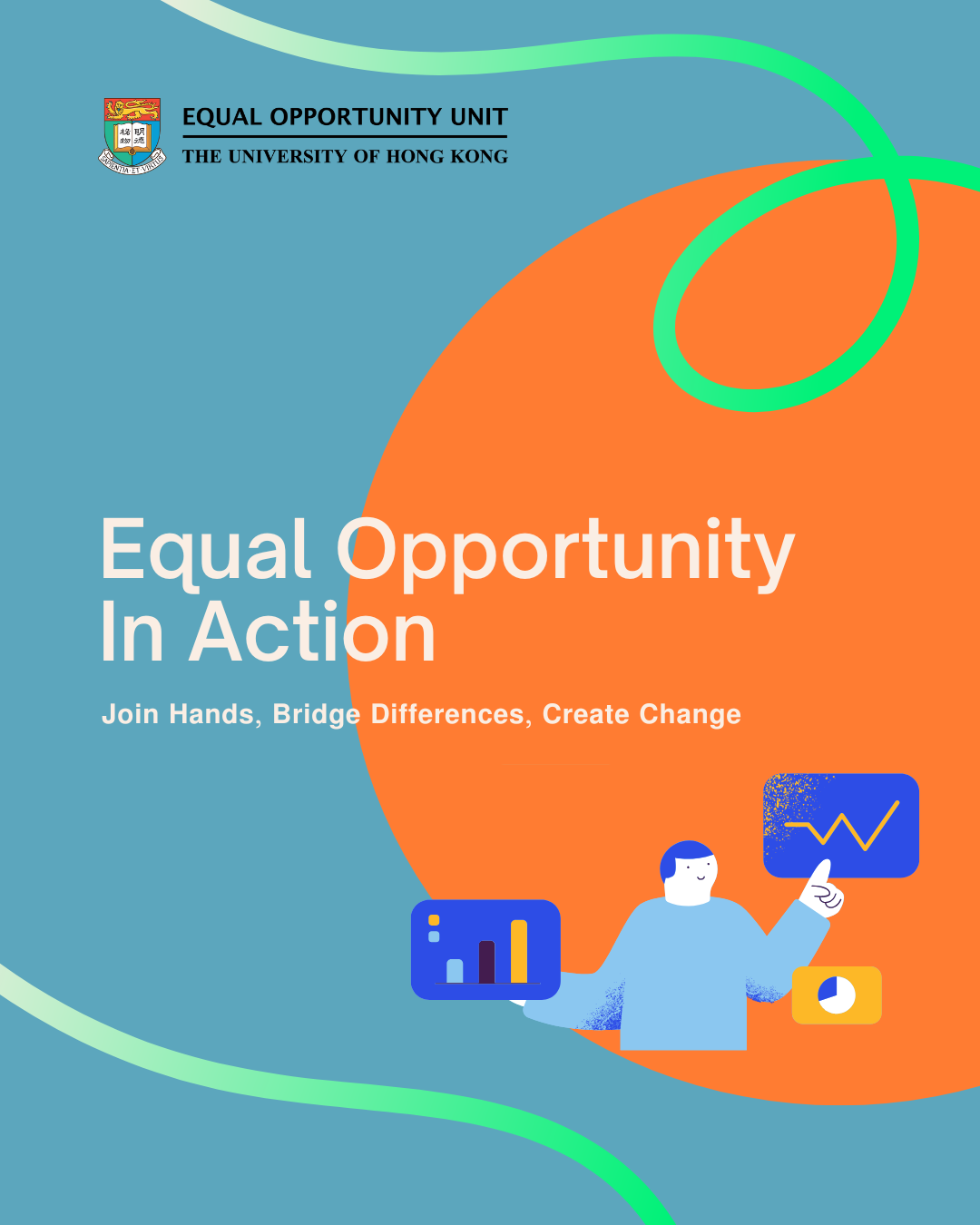 Header Banner of Equal Opportunity Unit. Content: Equal Opportunity in Action. Join Hands, Bridge Differences, Create Change.