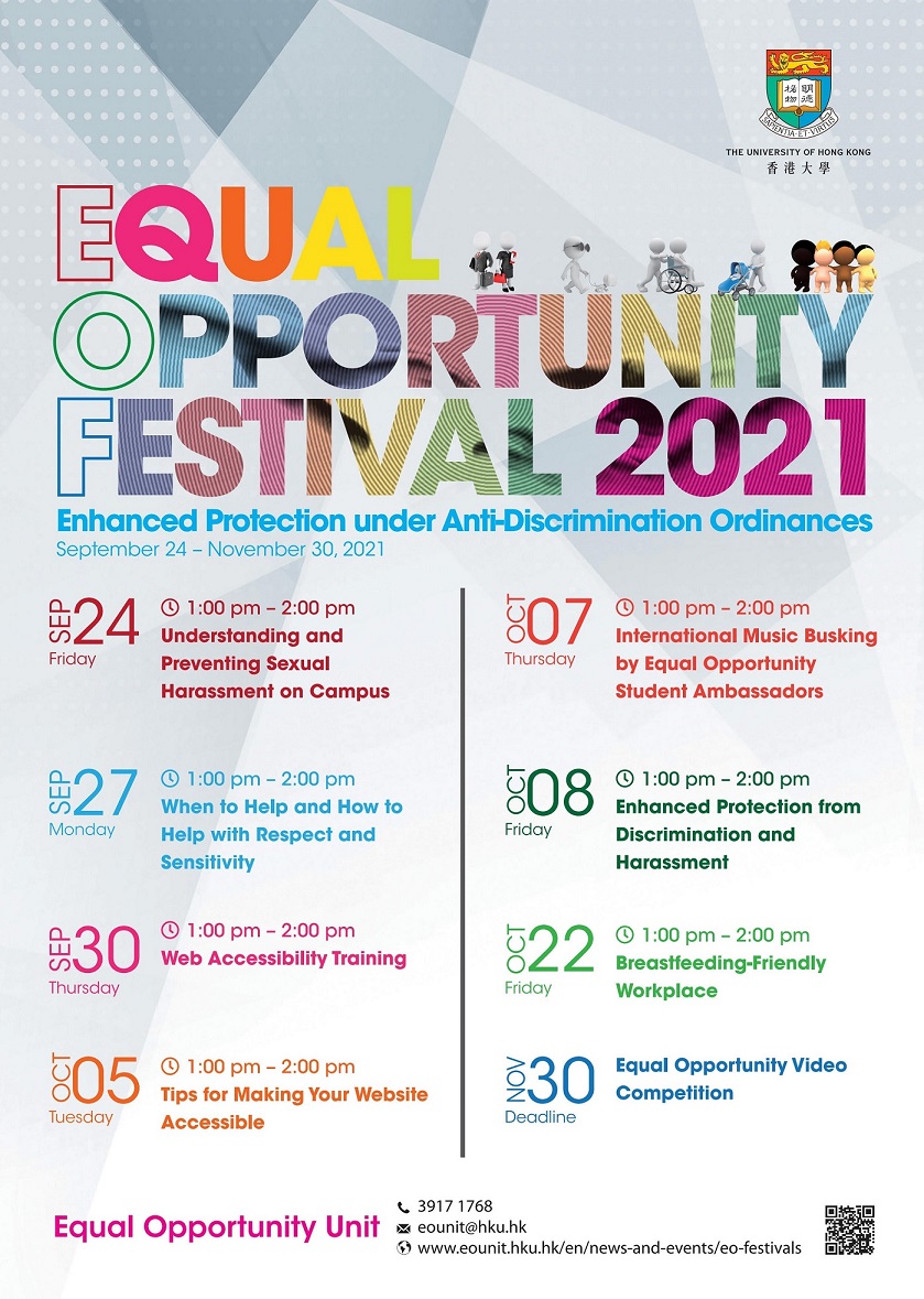 Poster of Equal Opportunity Festival 2021. Content: Enhanced Protection under Anti-Discrimination Ordinances.