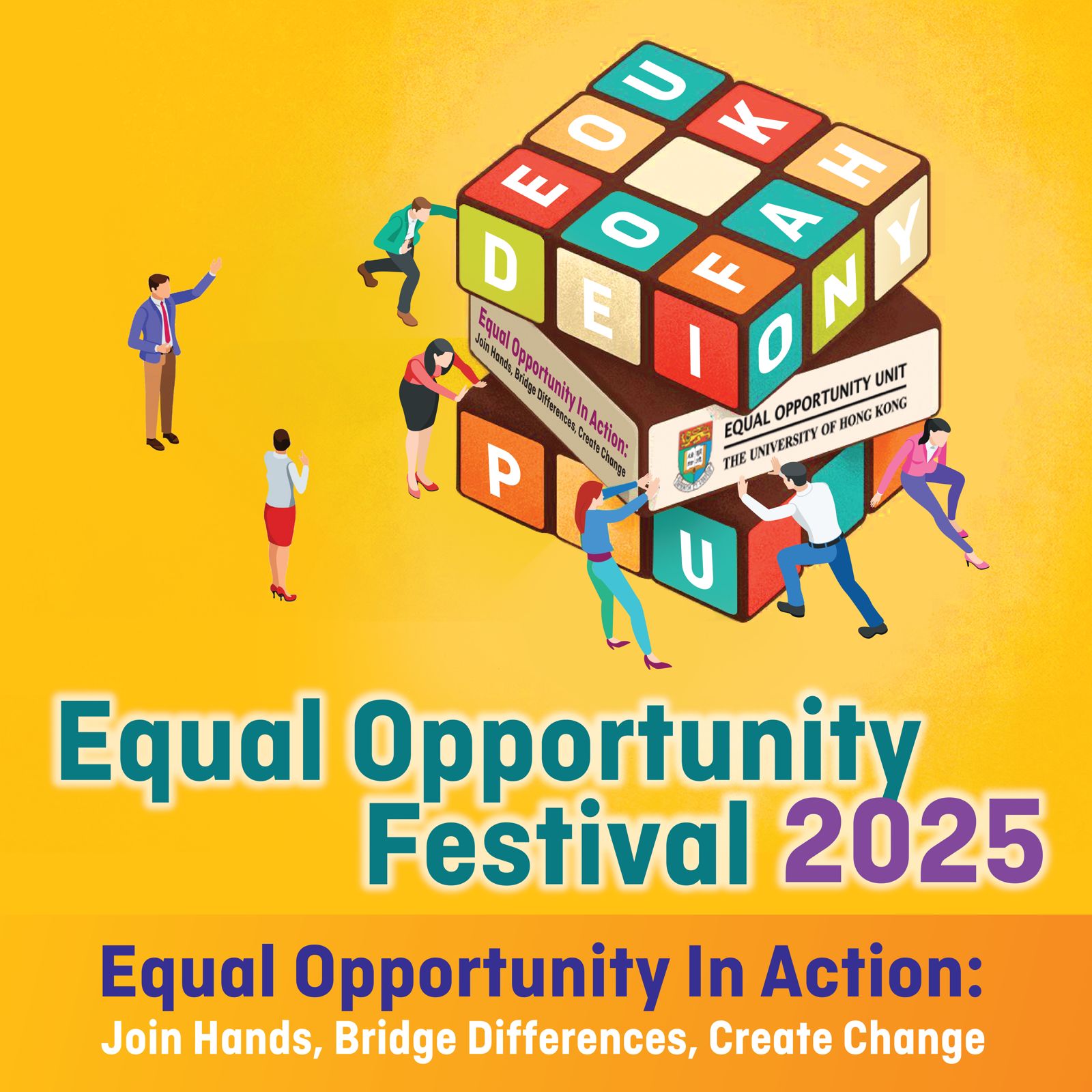 EO Festival 2025 Banner. Content: Equal Opportunity in Action. Join Hands, Bridge Differences, Create Change.